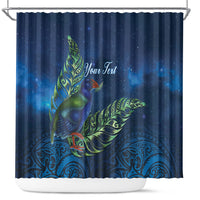 New Zealand Takahe Personalised Shower Curtain Silver Fern Galaxy Polynesian Pattern LT22 Blue - Polynesian Pride