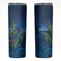 New Zealand Takahe Personalised Skinny Tumbler Silver Fern Galaxy Polynesian Pattern LT22 Blue - Polynesian Pride