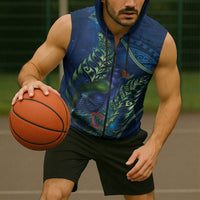 New Zealand Takahe Personalised Sleeveless Zip Hoodie Silver Fern Galaxy Polynesian Pattern