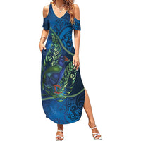 New Zealand Takahe Personalised Summer Maxi Dress Silver Fern Galaxy Polynesian Pattern LT22 Women Blue - Polynesian Pride