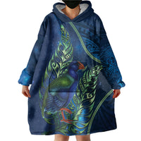 New Zealand Takahe Personalised Wearable Blanket Hoodie Silver Fern Galaxy Polynesian Pattern