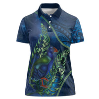 New Zealand Takahe Personalised Women Polo Shirt Silver Fern Galaxy Polynesian Pattern LT22 Female Blue - Polynesian Pride