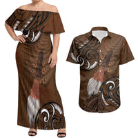 New Zealand Taiaha Couples Matching Off Shoulder Maxi Dress and Hawaiian Shirt Maori Weapon Silver Fern Maori Pattern