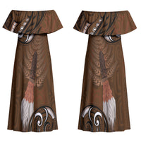 New Zealand Taiaha Couples Matching Off Shoulder Maxi Dress and Hawaiian Shirt Maori Weapon Silver Fern Maori Pattern