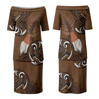 New Zealand Taiaha Couples Matching Puletasi and Long Sleeve Button Shirt Maori Weapon Silver Fern Maori Pattern