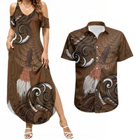 New Zealand Taiaha Couples Matching Summer Maxi Dress and Hawaiian Shirt Maori Weapon Silver Fern Maori Pattern