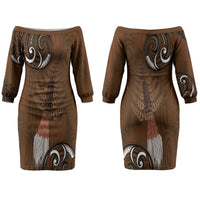 New Zealand Taiaha Family Matching Off The Shoulder Long Sleeve Dress and Hawaiian Shirt Maori Weapon Silver Fern Maori Pattern