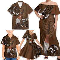 New Zealand Taiaha Family Matching Off Shoulder Maxi Dress and Hawaiian Shirt Maori Weapon Silver Fern Maori Pattern LT22 - Polynesian Pride
