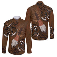 New Zealand Taiaha Family Matching Off Shoulder Maxi Dress and Hawaiian Shirt Maori Weapon Silver Fern Maori Pattern LT22 Dad's Shirt - Long Sleeve Brown - Polynesian Pride