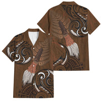New Zealand Taiaha Family Matching Off Shoulder Short Dress and Hawaiian Shirt Maori Weapon Silver Fern Maori Pattern LT22 Dad's Shirt - Short Sleeve Brown - Polynesian Pride