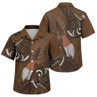 New Zealand Taiaha Family Matching Off Shoulder Short Dress and Hawaiian Shirt Maori Weapon Silver Fern Maori Pattern LT22 Son's Shirt Brown - Polynesian Pride