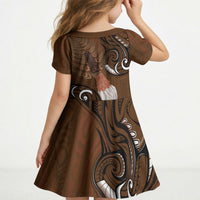New Zealand Taiaha Kid Short Sleeve Dress Maori Weapon Silver Fern Maori Pattern LT22 - Polynesian Pride