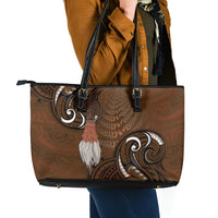 New Zealand Taiaha Leather Tote Bag Maori Weapon Silver Fern Maori Pattern