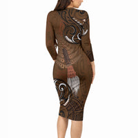 New Zealand Taiaha Long Sleeve Bodycon Dress Maori Weapon Silver Fern Maori Pattern