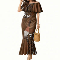 New Zealand Taiaha Mermaid Dress Maori Weapon Silver Fern Maori Pattern LT22 Women Brown - Polynesian Pride