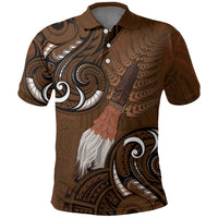 New Zealand Taiaha Polo Shirt Maori Weapon Silver Fern Maori Pattern LT22 Brown - Polynesian Pride