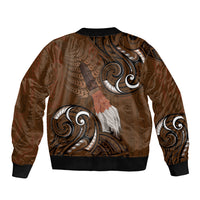 New Zealand Taiaha Sleeve Zip Bomber Jacket Maori Weapon Silver Fern Maori Pattern