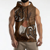 New Zealand Taiaha Sleeveless Hoodie Maori Weapon Silver Fern Maori Pattern