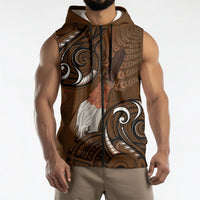 New Zealand Taiaha Sleeveless Zip Hoodie Maori Weapon Silver Fern Maori Pattern