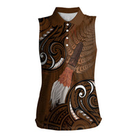 New Zealand Taiaha Women Sleeveless Polo Shirt Maori Weapon Silver Fern Maori Pattern