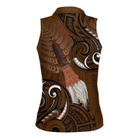 New Zealand Taiaha Women Sleeveless Polo Shirt Maori Weapon Silver Fern Maori Pattern
