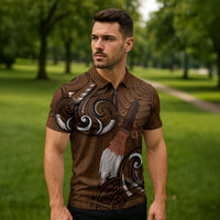 New Zealand Taiaha Zipper Polo Shirt Maori Weapon Silver Fern Maori Pattern LT22 - Polynesian Pride