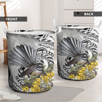 New Zealand Fantail Bird Laundry Basket Maori Piwakawaka Kowhai Maori Pattern