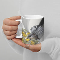 New Zealand Fantail Bird Ceramic Mug Maori Piwakawaka Kowhai Maori Pattern