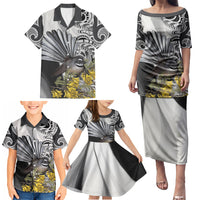 New Zealand Fantail Bird Family Matching Puletasi and Hawaiian Shirt Maori Piwakawaka Kowhai Maori Pattern LT22 - Polynesian Pride