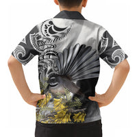 New Zealand Fantail Bird Hawaiian Shirt Maori Piwakawaka Kowhai Maori Pattern