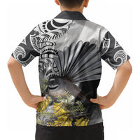 New Zealand Fantail Bird Kid Hawaiian Shirt Maori Piwakawaka Kowhai Maori Pattern LT22 - Polynesian Pride