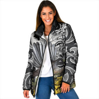 New Zealand Fantail Bird Padded Jacket Maori Piwakawaka Kowhai Maori Pattern