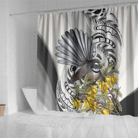 New Zealand Fantail Bird Shower Curtain Maori Piwakawaka Kowhai Maori Pattern