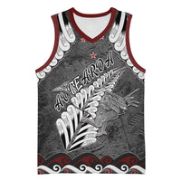 New Zealand Weka Personalised Basketball Jersey Aotearoa Hen Silver Fern Maori Pattern LT22 Unisex Black - Polynesian Pride