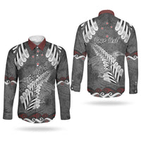 New Zealand Weka Personalised Couples Matching Off Shoulder Maxi Dress and Long Sleeve Button Shirt Aotearoa Hen Silver Fern Maori Pattern LT22 - Polynesian Pride