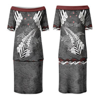 New Zealand Weka Personalised Couples Matching Puletasi and Hawaiian Shirt Aotearoa Hen Silver Fern Maori Pattern LT22