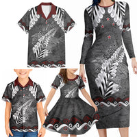 New Zealand Weka Personalised Family Matching Long Sleeve Bodycon Dress and Hawaiian Shirt Aotearoa Hen Silver Fern Maori Pattern LT22 - Polynesian Pride