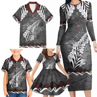 New Zealand Weka Personalised Family Matching Long Sleeve Bodycon Dress and Hawaiian Shirt Aotearoa Hen Silver Fern Maori Pattern LT22 - Polynesian Pride