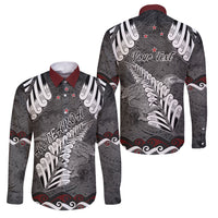 New Zealand Weka Personalised Family Matching Long Sleeve Bodycon Dress and Hawaiian Shirt Aotearoa Hen Silver Fern Maori Pattern LT22 Dad's Shirt - Long Sleeve Black - Polynesian Pride