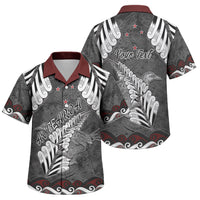 New Zealand Weka Personalised Family Matching Long Sleeve Bodycon Dress and Hawaiian Shirt Aotearoa Hen Silver Fern Maori Pattern LT22 Son's Shirt Black - Polynesian Pride