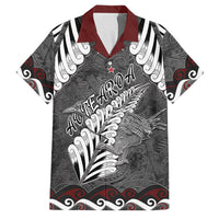 New Zealand Weka Personalised Family Matching Off The Shoulder Long Sleeve Dress and Hawaiian Shirt Aotearoa Hen Silver Fern Maori Pattern LT22 Dad's Shirt - Short Sleeve Black - Polynesian Pride