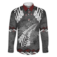 New Zealand Weka Personalised Family Matching Off The Shoulder Long Sleeve Dress and Hawaiian Shirt Aotearoa Hen Silver Fern Maori Pattern LT22 Daughter's Dress Black - Polynesian Pride