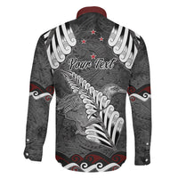 New Zealand Weka Personalised Family Matching Off The Shoulder Long Sleeve Dress and Hawaiian Shirt Aotearoa Hen Silver Fern Maori Pattern LT22 Son's Shirt Black - Polynesian Pride