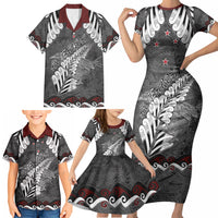 New Zealand Weka Personalised Family Matching Short Sleeve Bodycon Dress and Hawaiian Shirt Aotearoa Hen Silver Fern Maori Pattern LT22 - Polynesian Pride