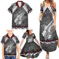 New Zealand Weka Personalised Family Matching Summer Maxi Dress and Hawaiian Shirt Aotearoa Hen Silver Fern Maori Pattern