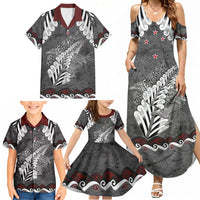 New Zealand Weka Personalised Family Matching Summer Maxi Dress and Hawaiian Shirt Aotearoa Hen Silver Fern Maori Pattern LT22 - Polynesian Pride