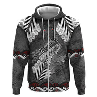 New Zealand Weka Personalised Hoodie Aotearoa Hen Silver Fern Maori Pattern LT22 Zip Hoodie Black - Polynesian Pride