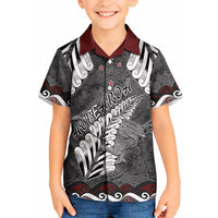 New Zealand Weka Personalised Kid Hawaiian Shirt Aotearoa Hen Silver Fern Maori Pattern LT22 Kid Black - Polynesian Pride