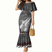 New Zealand Weka Personalised Mermaid Dress Aotearoa Hen Silver Fern Maori Pattern LT22 Women Black - Polynesian Pride