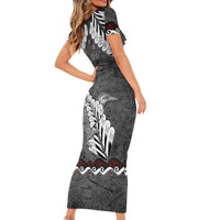 New Zealand Weka Personalised Short Sleeve Bodycon Dress Aotearoa Hen Silver Fern Maori Pattern LT22 - Polynesian Pride